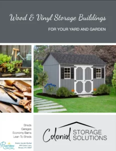 The cover page of the storage sheds brochure.