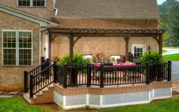 10' x 16' Traditional wood pergola in canon brown stain