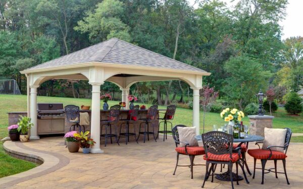 12x12' Traditional Ivory Vinyl Pavilion with Asphalt Shingles and 10