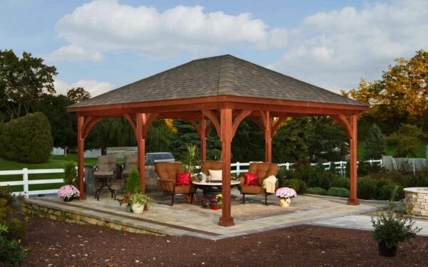 16x20' Traditional Wood Pavilion in Canyon Brown Stain with Asphalt Shingles
