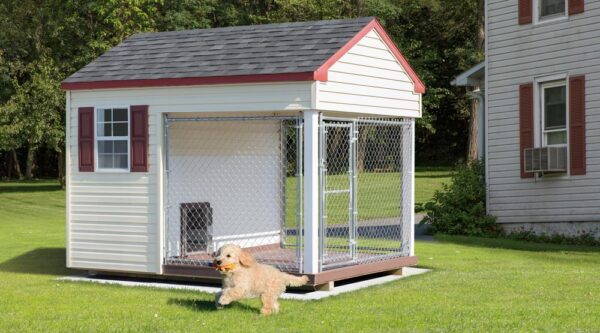 8x10 Dog Kennel - White with red trim