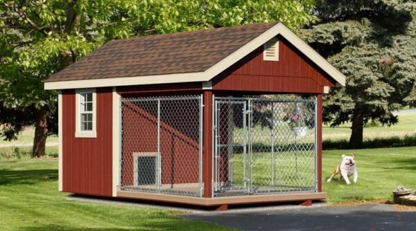 8x12 Elite Dog Kennel - painted red with tan trim