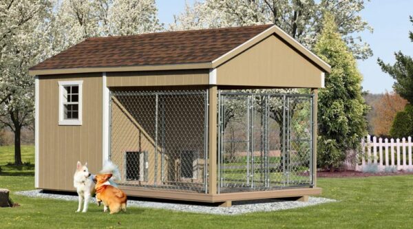 8x14 Traditional double dog kennel with painted siding