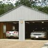 Two car garage with gray siding