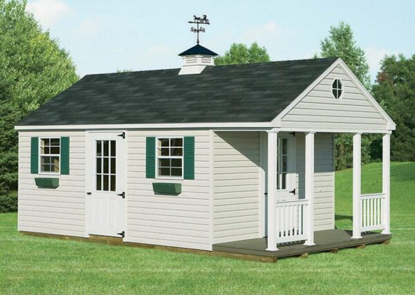 Tan Cape Cod Shed with porch