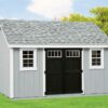 Gray Cape Cod Shed with Dark double doors