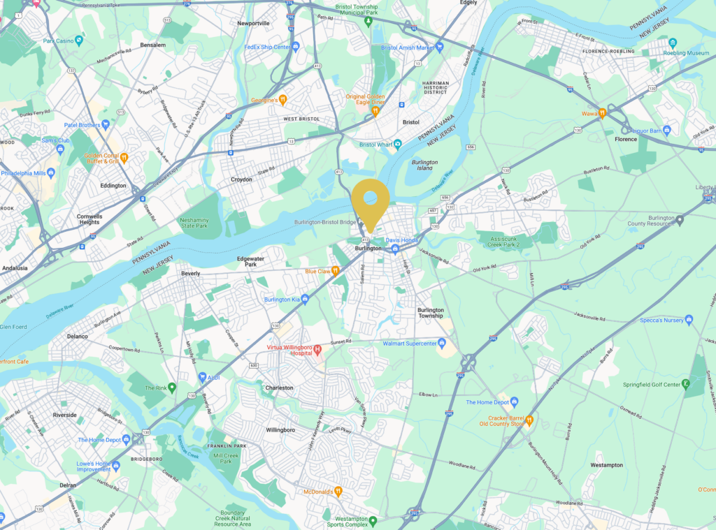 A map of Burlington New Jersey