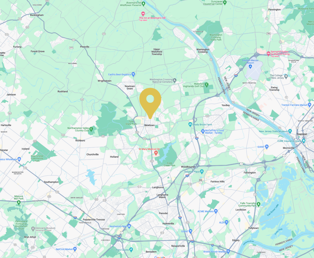 A map of Newtown, PA